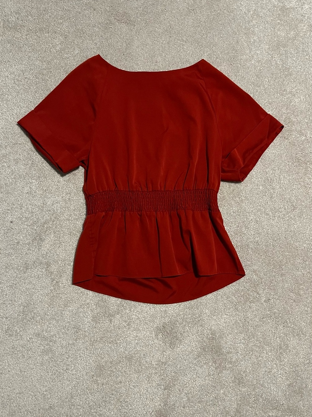 Banana Republic burnt orange Short-Sleeve Peplum Top with Smocked Waist Small